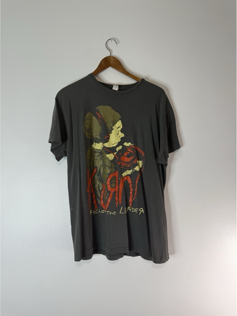 Korn Follow The Leader Headphones Men's T-Shirt Grey L Rock Band Music
